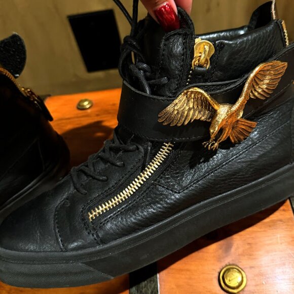 Giuseppe Zanotti Black Leather Eagle High Top Sneakers EUC - Picture 6 of 13